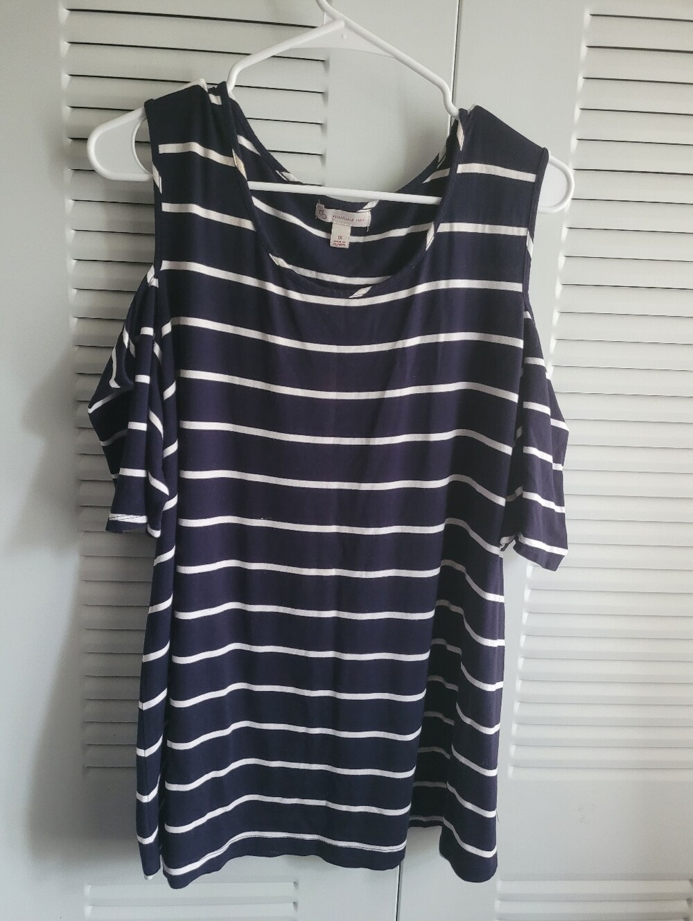 Navy & White Striped Cold-Shoulder Women’s Top 1x